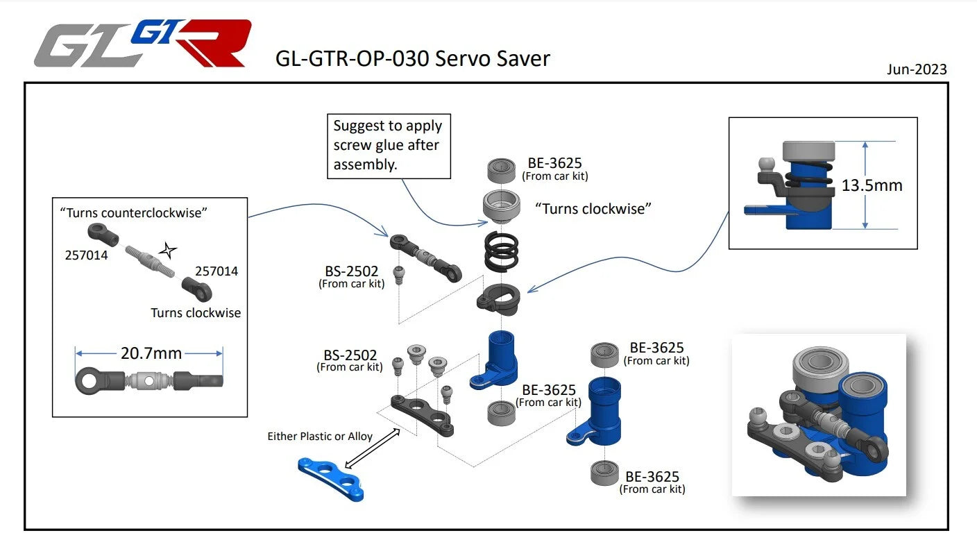 GL Racing - GL-GTR 7075-T6 Aluminum Dual Crank Steering and Servo Saver Set